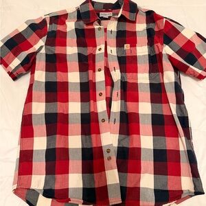Carhartt Men's Red and Black Plaid Button Down Shirt